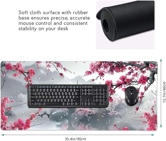35.4 x 15.7 in, Waterproof XXL Large Mouse Pad for Desk, Extended Keyboard Mouse Mat for Computer Office, Big Laptop Mouse pad, Gaming Pc-Pink Cherry Blossom