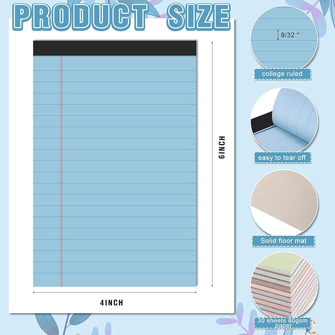 Lincia 24 Pcs 4" x 6" Legal Pad Writing Notepads Small Legal Pad College Ruled 30 Sheets Multiple Color Lined Note for Work 80 Gsm Paper for Grocery List Shopping List (Earthy Color)
