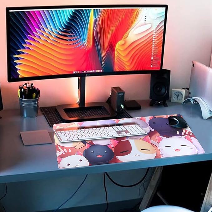 Large Gaming Mouse Pad with Stitched Edges,[27.5x11.8In] Extended Mouse Pad with Non-Slip Natural Rubber Base for Gamer/Desktop/Office/Home (70x30 Cat)