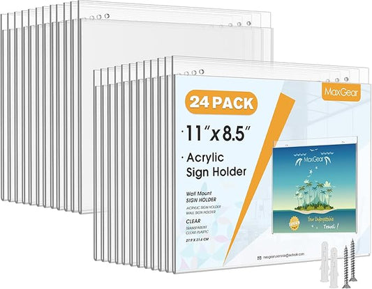 MaxGear Wall Mount Sign Holder 8.5x11, Acrylic Wall Sign Holder with Mounting Screws, Plastic Clear Plastic Picture Frames for Home, Office, Store, Restaurant, Landscape (24 Pack)