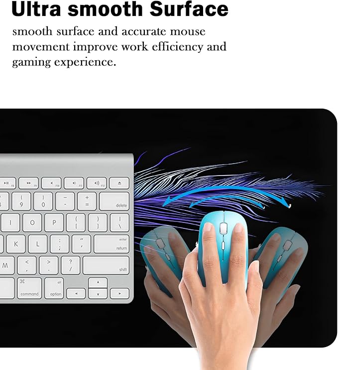 Mrcrypos Large Mouse Pad Blue Feather Desk Mat for Desktop, Waterproof Desk Pad with Stitched Edges, Computer Keyboard Gaming Mouse Pads for Women Office Home 31.5" x 15.7"