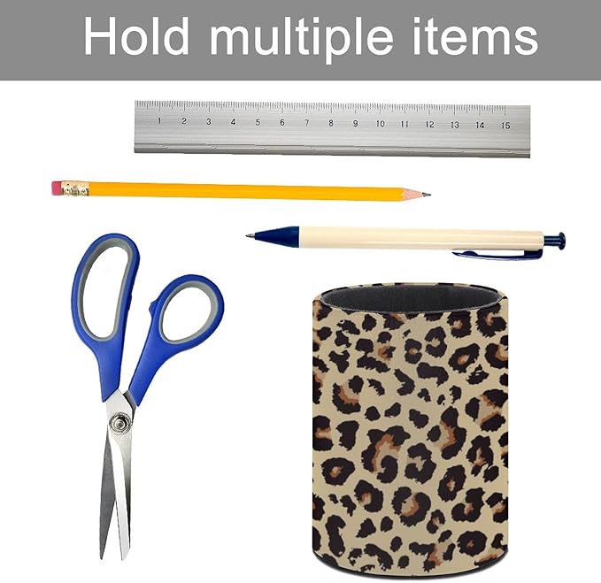 Leopard Print Pen Holder Pencil Organizer Cute Pencil Cup Desk Decor Makeup Brush Holder PU Multifunctional Office Suppliesfor Home Classroom School