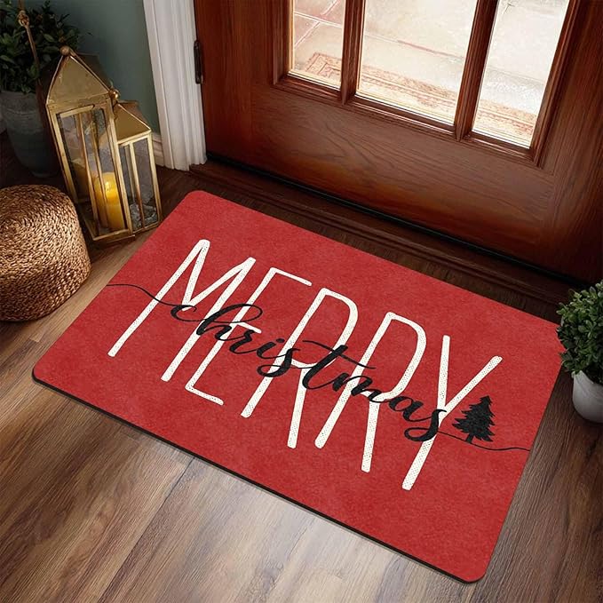 Merry Christmas Doormat Red Funny Text Door mat Outdoor Entrance Christmas Festival Carpet for Outside Entrance Or Porch Entry Entrance Decoration, 16" x 24" Inch