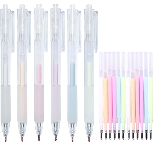 Fine Tip Glue Pen, 6 pcs Quick Dry Glue Pens with 12 Refills, Apply Glue Like Writing, Easy Use Precise Control, Ballpoint Glue Pen for Crafting, Scrapbooking, Card Making, Foil Calligraphy