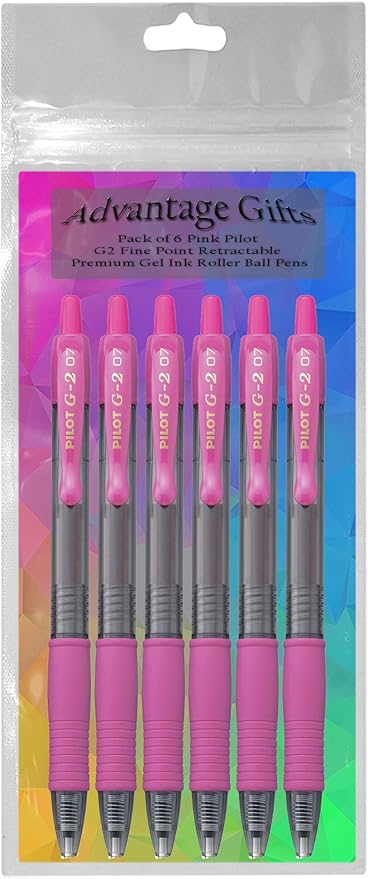 G2 Retractable Premium Gel Ink Roller Ball Pens Fine Point Fine Point (.7mm) Pink Ink 6-pk; Refillable & Premium Comfort Grip Bundle with Plastic Reusable Pouch