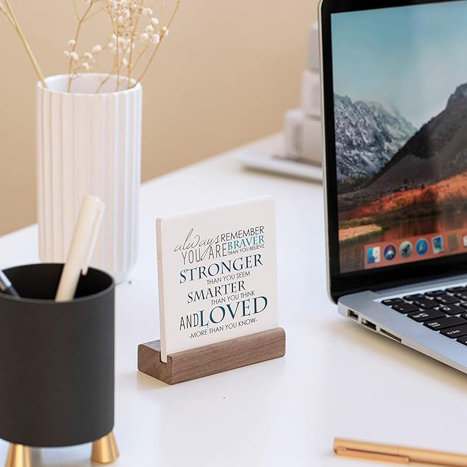 Lukiejac Inspirational Quotes Desk Decor Gifts For Women Best Friend Encouragement Cheer Up Gifts Office Inspiration Positive Plaque With Wooden Stand For Cowoker Motivational Sign For Birthday (Blue)