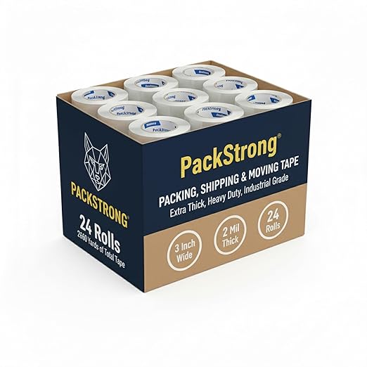 Packstrong Industrial Grade Clear Packing Tape 24 Rolls - 110 Yards per Roll - 3" Wide x 2.0 mil Thick, Acrylic Adhesive Heavy Duty Tape for Box Office Moving Packaging Shipping