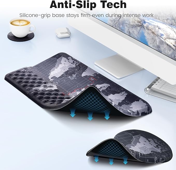 Ospelelf Ergonomic Mouse Pad and Keyboard Stand Wrist Rest Set, Memory Foam Comfort, Pain Relief for Typing, Office Desk Accessories, Map