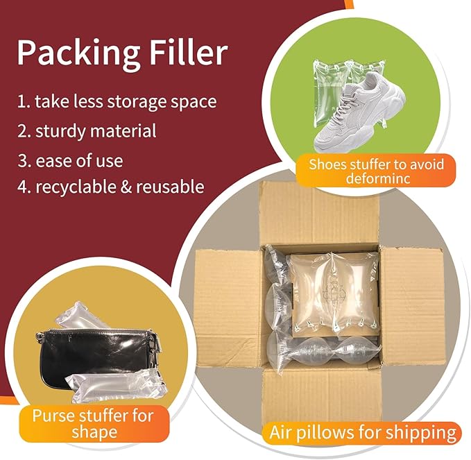 Packing Air Pillows for Shipping 300 Count Inflatable Packaging Air Bags with Pump, Purse Fillers for Shape Space Saving Air Cushion Package Alternative to Packing Peanuts, 3.54'' x 7.87''