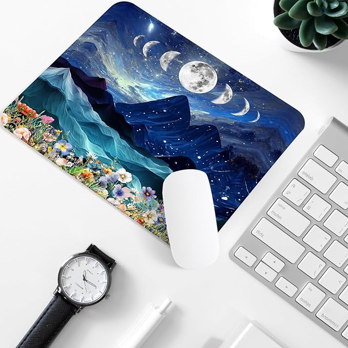 Mountain and Moon Square Mouse Pad,Non-Slip Rubber Base Mouse Pad, Home Office Decoration Desktop Accessory,Laptop Mouse Pad for Office Laptops,9.4x7.8x0.12in
