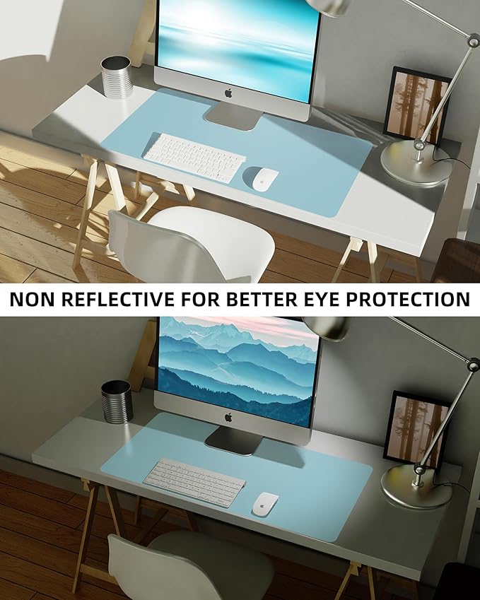 Leather Desk Pad Protector,Mouse Pad,Office Desk Mat, Non-Slip PU Leather Desk Blotter,Large Desk mat,Waterproof Keyboard mat for Office/Home/Decor (Light Blue,55" x 17")