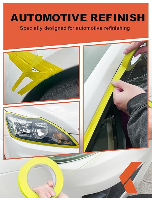 Painters Tape for Cars Vehicles Paint Tape Auto Body Yellow Masking Tape Heat Resistant Automotive Removable No Residue Painting Tape Bulk Set for Paint Booth, 0.94in-60 yards/6rolls