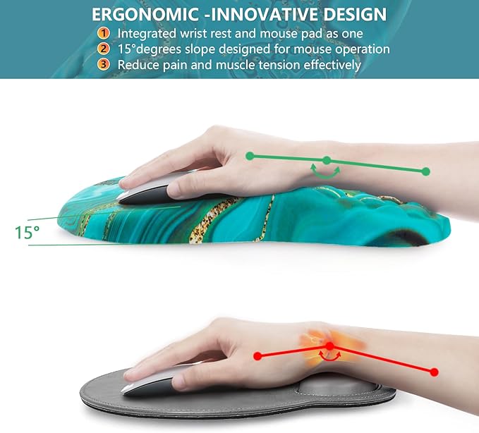 Mouse Pad Wrist Support, Ergonomic Mouse Pad with Wrist Rest, Comfortable Computer Mouse Pad for Laptop, Pain Relief Mousepad with Non-Slip PU Base Green