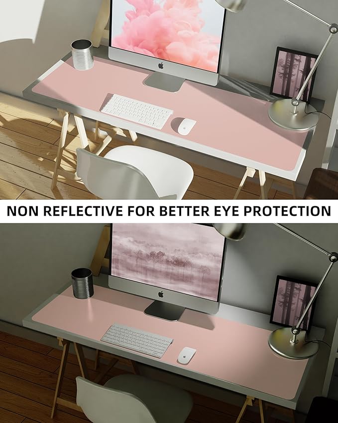 Leather Desk pad Protector,Large Desk mat,Mouse pad,Non-Slip Desk pad,Office Desk Mat,Waterproof Desk boltter, Keyboard mat for Office/Home/Décor (48in*17in, Pink)