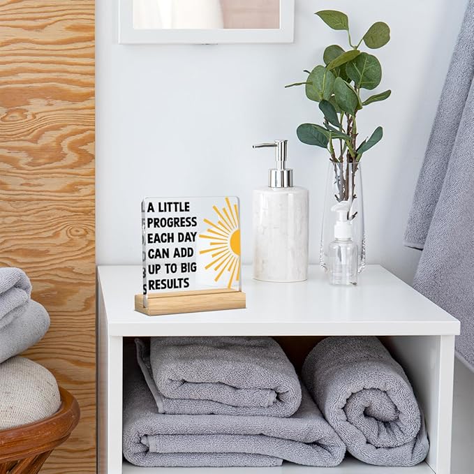 Motivational Mental Health Decoration, Therapy Office Desk Decor, School Counselor Gifts, Gifts for Women Psychologist School Counselor Therapist Halloween Christmas, A Little Progress Acrylic Sign