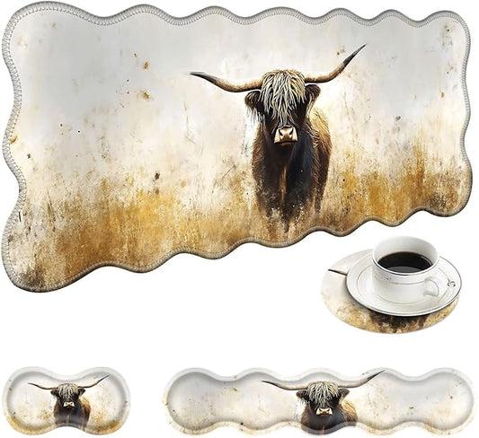 Large Mouse Pad and Keyboard Wrist Rest, Desk Pad for Keyboard and Mouse, 4-in-1 Large Gaming Mouse Pad with Wrist Support, Desk Mat for Home Office Study Game-Vintage Highland Cow