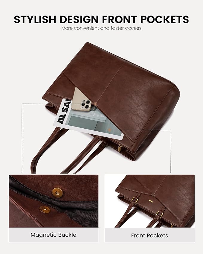 LOVEVOOK Laptop Bag for Women,15.6 Inch Laptop Tote Bag for Women,Vintage Leather Work Tote Bags Computer Teacher Bag,Waterproof Business Bag Office Briefcase