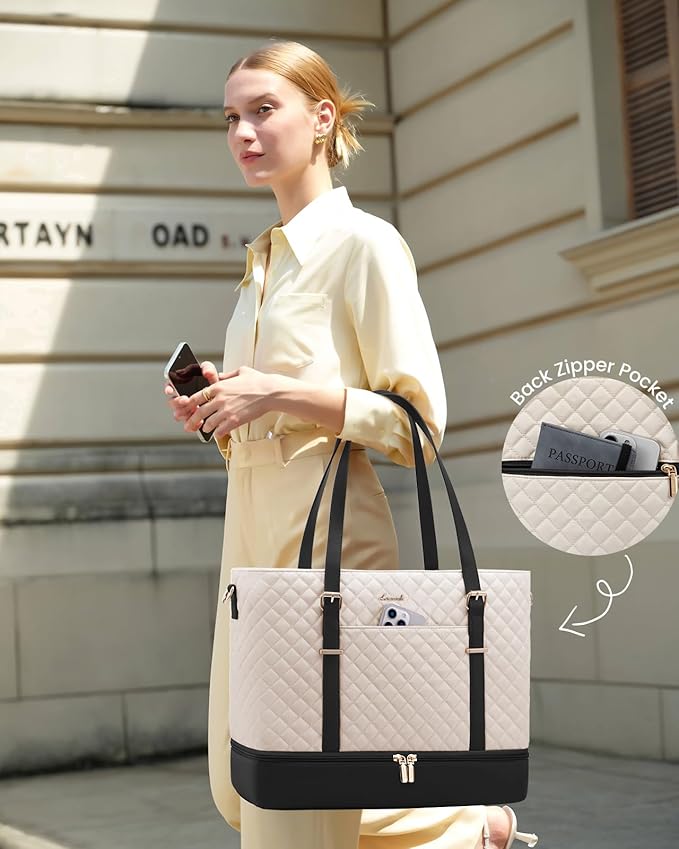 LOVEVOOK Lunch Tote Bag for Women, 15.6 Inch Laptop Work Bag With Lunch Compartment & Large Cup Holder, Lightweight Work Briefcase for Travel, Bussiness, Teacher