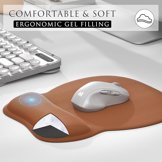 MROCO Ergonomic Mouse Pad with Gel Wrist Rest, Comfortable Mousepad with Smooth Wrist Support Surface and Non-Slip PU Base for Pain Relief, Computer, Laptop, Office & Home, 9.4 x 8.1 in, Coffee Brown