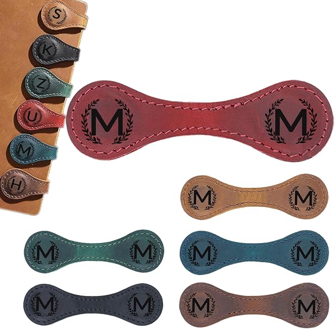 Magnetic Leather Bookmark with 26 Initial for Reading Women,Personalized Magnet Book Marks Gifts for Men,Book Lovers (Red, M)