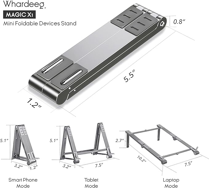 Magic X1, Mini 3-in-1 Multi-Function Laptop Stand, Pocket Size Adjustable Stand, fit Your Phone, Tablet, and Laptop(16'' and Below), Multi Angles Aluminum Ergonomic Device Riser