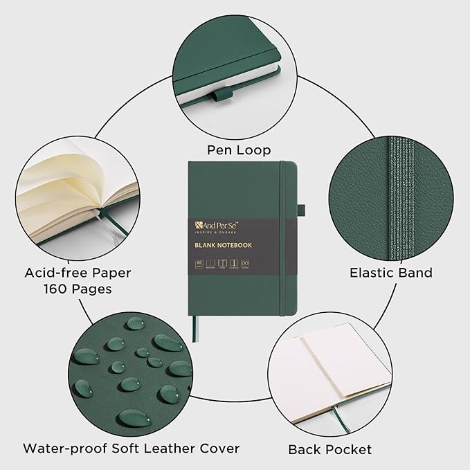 &And Per Se Blank Journal Notebook, 160 Pages, 5.7 x 8 inches College Ruled Thick Paper Notebook Journals for Writing, Hardcover Notebook(1 Pack, green)