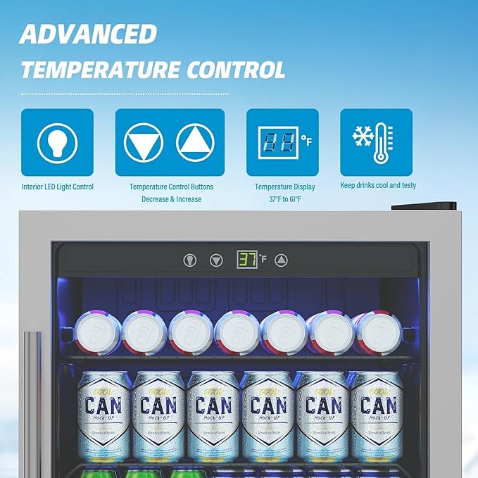 Compact Freestanding Beverage Refrigerator,145 Can/4.5 Cubic Feet Mini Fridge with Reversible Glass Front Door for Soda, Beer or Wine, Under Counter Drink Dispenser with Adjustable Shelves