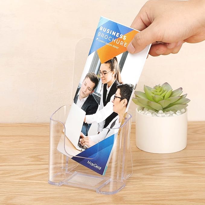 MaxGear 6 Pack Acrylic Brochure Holder, Trifold 4 inches Wide Pamphlet Holder Plastic Brochure Holder Wall Mount Clear Countertop Organizer Literature Holders Flyer Holder Plastic Display Stand