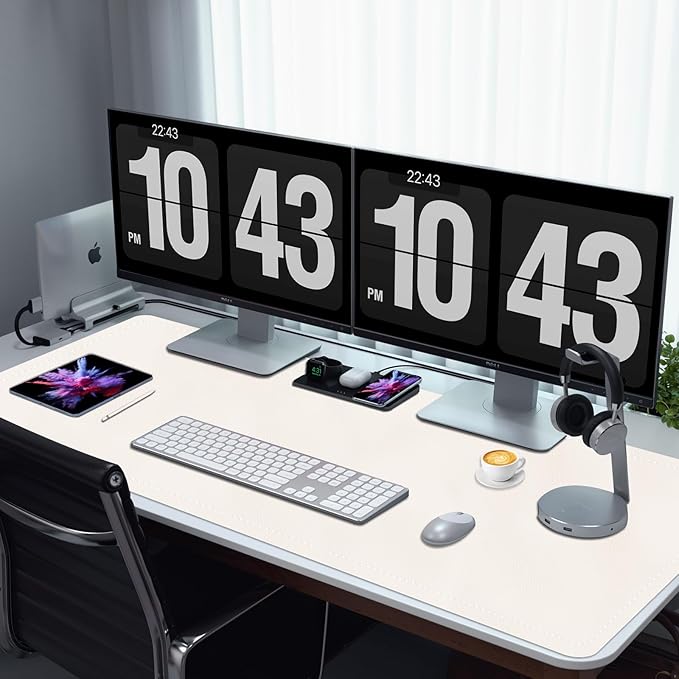 Non-Slip Desk Pad, 24" x 14" Large Mouse Pad, PU Leather Desk Mat with Suede, Laptop Desk Pad, Waterproof Keyboard Pad, Desk Blotter for Office/Home/Decor (Ivory White)