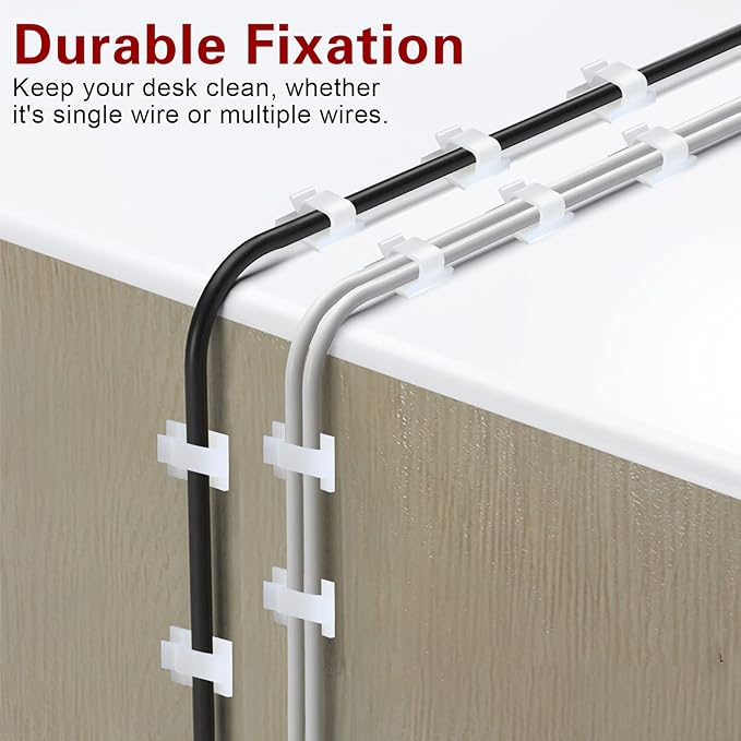 XHF 5/8” Adhesive Cord Clips White 60pcs, Cable Management Staples for Under Desk, Car, Wall, TV, PC, Ethernet