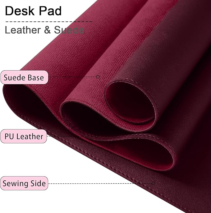 Non-Slip Desk Pad, 24" x 14" Large Mouse Pad, PU Leather Desk Mat with Suede, Laptop Desk Pad, Waterproof Keyboard Pad, Desk Blotter for Office/Home/Decor (Burgundy)
