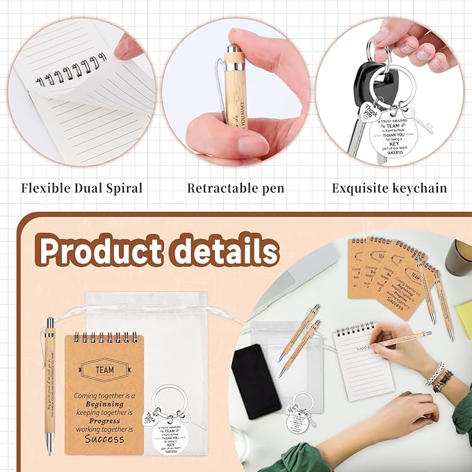 CZWZ 80 Pcs Employee Appreciation Gifts Set, Includes Notepads Pens Thank You Keychains and Organza Bags, Team Recognition Gifts for Coworkers Staff Employees Retirement Birthday Christmas(Brown)