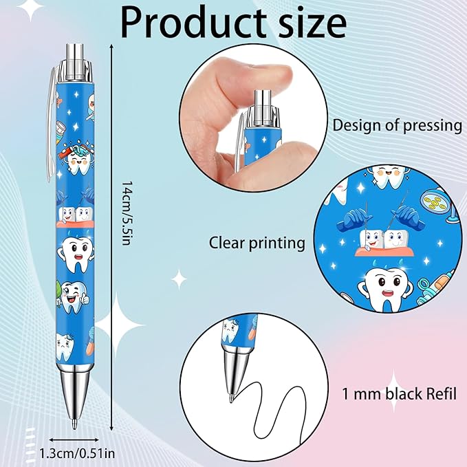 Cute Dental Pens Set – Tooth & Dentist-Themed Ballpoint Pens for Dental Hygienists, Assistants, Students, Kids – Fun Oral Care Stationery for Clinic, School, or Office – Perfect Dentist Gift, 10 Pack