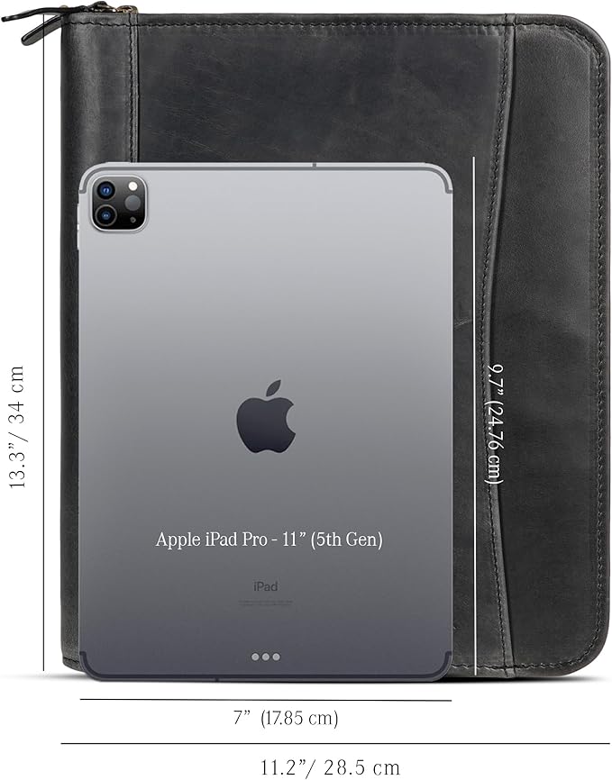 Leather Portfolio Professional Organizer Padfolio – Resume Folder, Document Binder w/Business Card Holder, Portfolios for Men & Women, Office & Business Supplies by Luxeoria | (Large - Black)