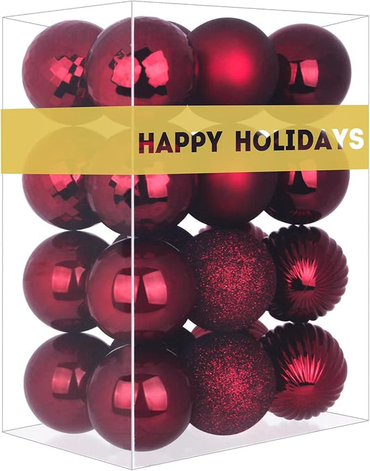 Maroon 2.5" Christmas Balls Christmas Tree Decoration Ornaments Shatterproof Hanging Balls for Birthday Halloween Holiday Wedding Decorations Set of 24pcs