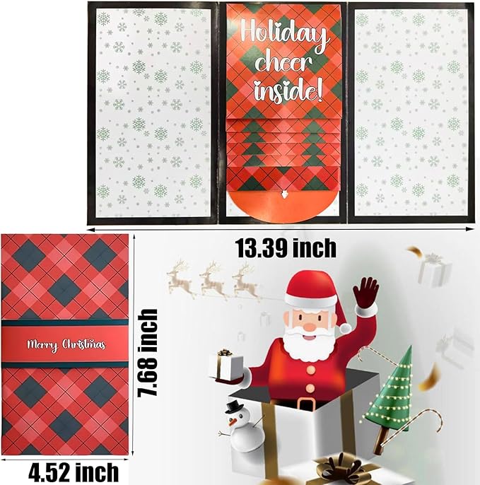 2Pcs Handmade Waterfall Christmas Gift Card Booklet, Money Envelopes for Cash, Pull-out Design Merry ChristmasCards DIY Giftcard Booklet, Holiday Party Christmas Gifts Card Book Supplies