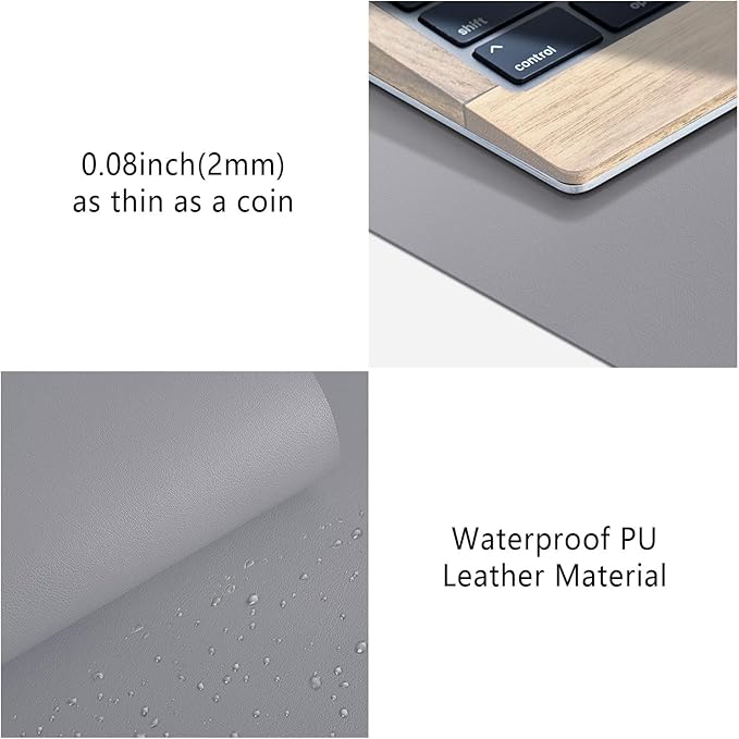 Leather Desk Pad Protector, Mouse Pad, Non-Slip Computer Mat for Desk, PU Leather Office Desk Mat for Home & Office, Waterproof Laptop Desk Blotter for Keyboard and Mouse, Grey (15.7''X31.5'')