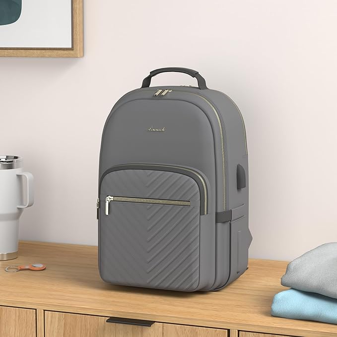 LOVEVOOK Laptop Backpack for Women 15.6 inch,Cute Womens Travel Purse,Professional Computer Bag,Waterproof Work Business College Teacher Bag Carry on with USB Port,Purple Gray