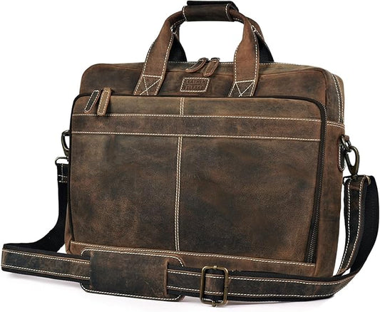 LEATHER VILLAGE 18" Leather Laptop Messenger Briefcase Bag for Men-Leather Satchel for Travel and Office Shoulder Bag-Rustic Brown