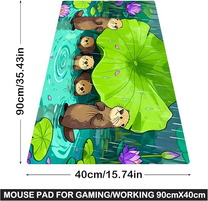 Nuxovilar Professional Large Mouse Pad & Computer Game Mouse Mat (35.4x15.7IN, Monkeys Under Lotus Leaf Art) (90 * 40cm Monkeys & Lotus Leaf)