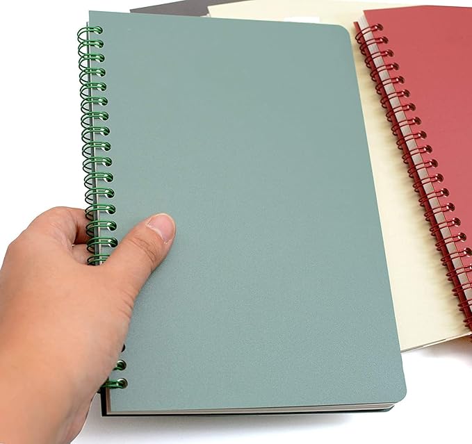 Yansanido Spiral Notebook, 4 Pcs A5 Thick Plastic Hardcover Graph Paper 4 Color 80 Sheets -160 Pages Journals for Study and Notes (Grid-4pcs Wine Red,Brown,Green,ivory, A5)