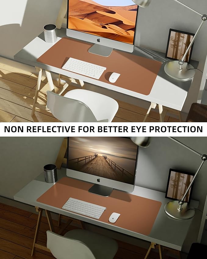 Leather Desk Pad Blotter,Mouse Pad,Office Desk Mat, Non-Slip PU Leather Desk mat,Large Desk mat,Waterproof Keyboard mat for Office/Home/Decor (Brown,35" x 17")