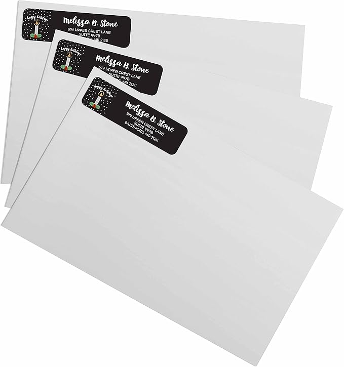 Holiday Candle Rolled Address Labels/Roll of 500 Personalized Return Address Labels/Designer Return Address Stickers in Elegant Plastic Dispenser