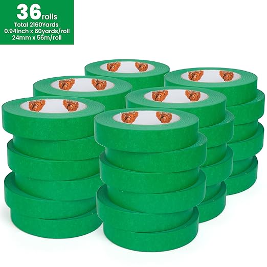 TAPEBEAR Green Painters Tape Multi-Surface Masking Tape 0.94 inch x 60 Yard, Indoor and Outdoor Painting Tape, Residue Free Easy Removal with Sharp Lines, Paint Tape for Walls, Auto, Home, 36Rolls
