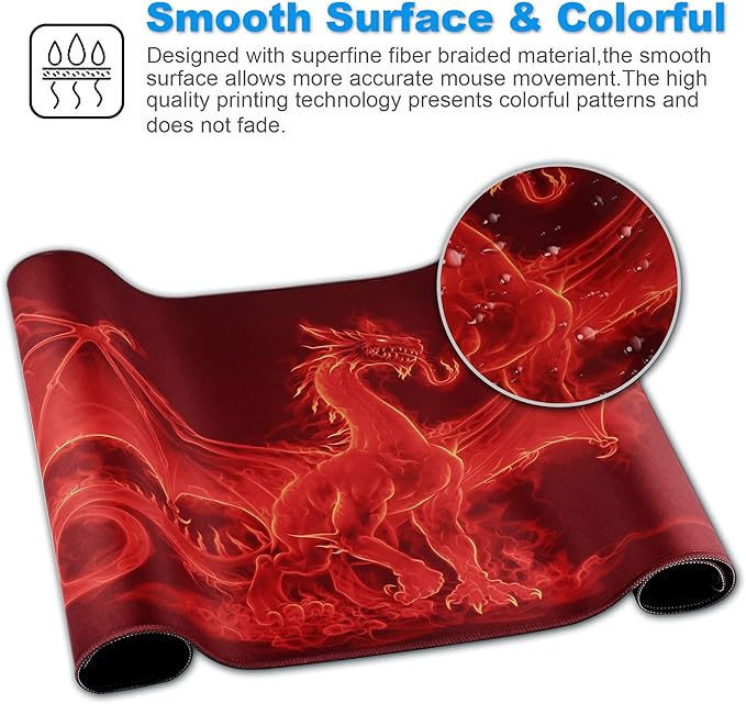 Large Gaming Mouse Pad with Stitched Edges,[27.5x11.8In] Extended Mouse Pad with Non-Slip Natural Rubber Base for Gamer/Desktop/Office/Home (70x30 Red dragonus)