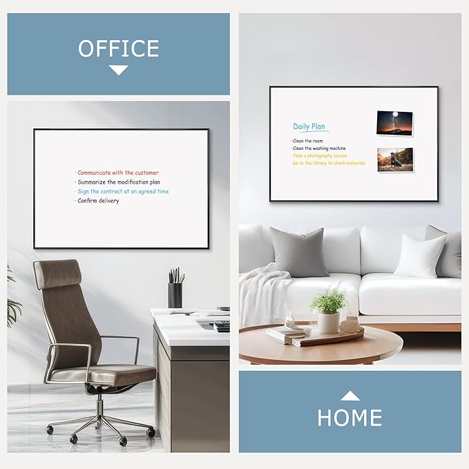 Magnetic Whiteboard, 36"x24" Black Aluminum Frame Dry Erase White Board for Wall, Large Wipe Board with 6 Magnets, 4 Markers & 1 Eraser for Home and Office