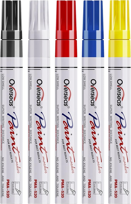 Paint Marker Pens - 5 Colors Permanent Oil Based Paint Markers, Medium Tip, Quick Dry and Waterproof Assorted Color Marker for Metal, Wood, Fabric, Plastic, Rock Painting, Stone, Mugs, Canvas, Glass