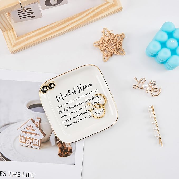 Maid of Honor Gifts Ring Jewelry Dish - Maid of Honor Today, Sister for Life, Bridesmaid Proposal Gifts for Wedding Day Matron of Honor Gifts from Bride
