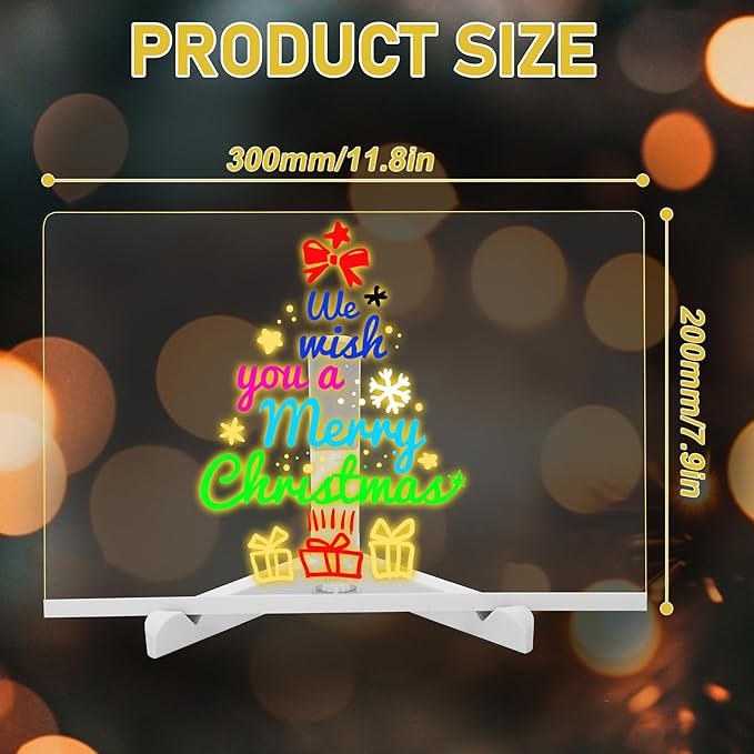 LED Note Board with Colors,LED Drawing Pad with 7 Color Pen,Light Up Acrylic Message Board with Adjustable Stand,Acrylic Dry Erase Board with Light for Office School Home,Gift for Kids(12"x8")