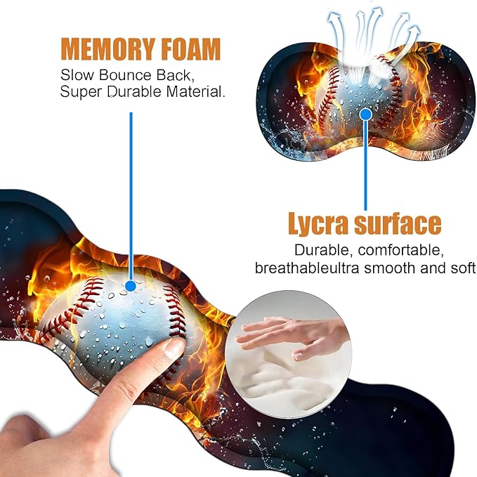 4 in 1 Ergonomic Keyboard Wrist Rest & Mouse Pad Wrist Rest Set, Large XXL Gaming Desk Mat 31.5"x 11.8" with Non-Slip Base, Memory Foam for Home Office Study Gaming, Burning Baseball Fire and Water